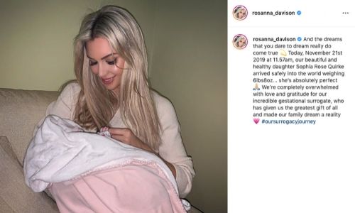 Rosanna Davison & Baby Sophia Leave Maternity Hospital For The First Time birth announcement